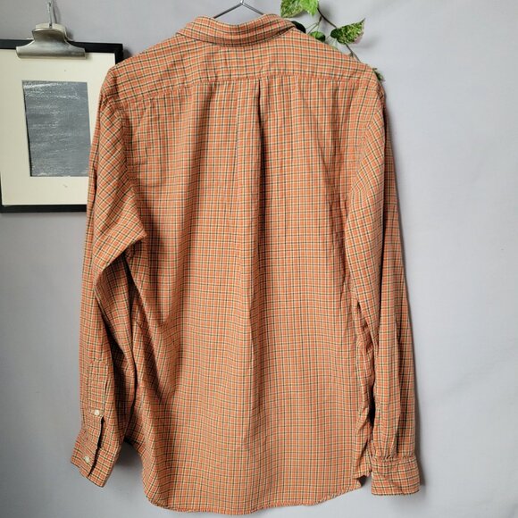 Ralph Lauren Checked Custom Fit Cotton Poplin Oxford Dress Shirt Orange Green L - Picture 2 of 12